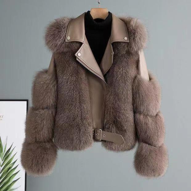 Maika - Chaqueta de cuero de lujo ártica con piel