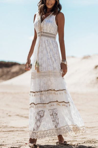 Berta - Maxi vestido Boho Kisses con borla y encaje