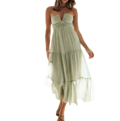 Gina - Vestido de verano bohemio de gasa de seda con tirantes