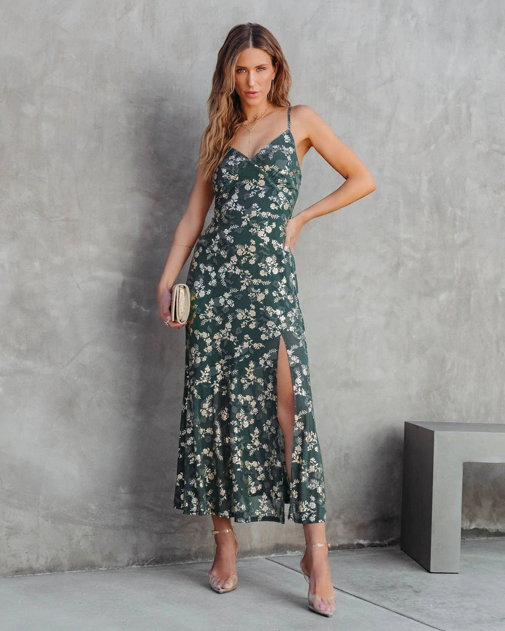 Iliana - Vestido midi floral verde