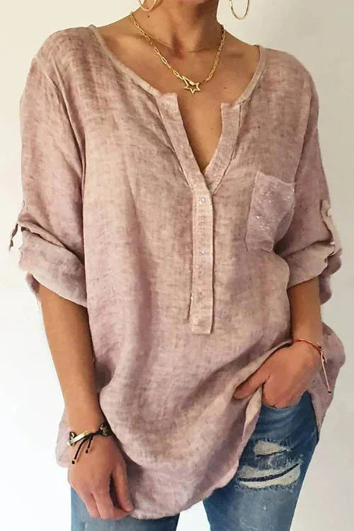 Shannon - Blusa con Cuello en V y Bolsillos de Lentejuelas