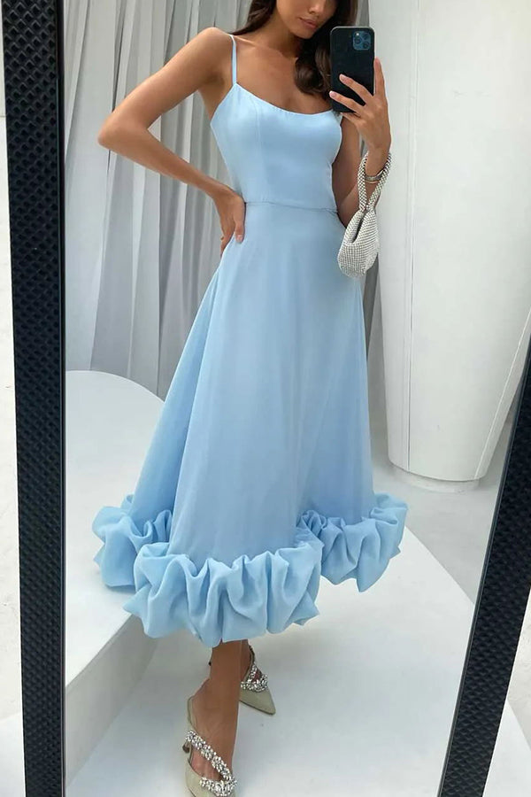 Sandra - Vestido midi de bustier con volantes para fiestas de banquetes de la medianoche