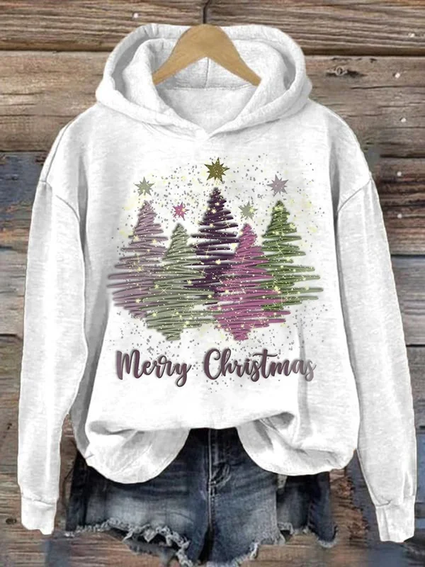 Sudadera con capucha y estampado de árbol brillante de Feliz Navidad para mujer