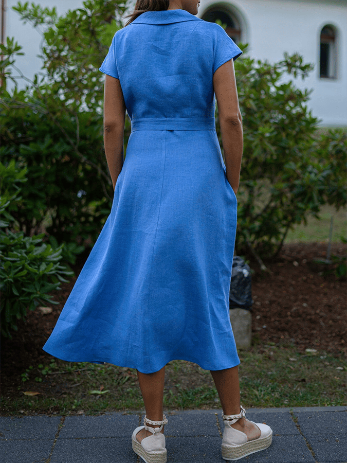 Carolina - Vestido casual con dos bolsillos y solapa monocolor para mujer