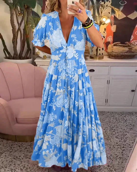 Mina - Vestido con cuello en V y estampado floral