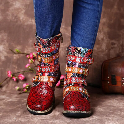 Botas Gracosy Con Estampado Retro De Metal Y Hebilla