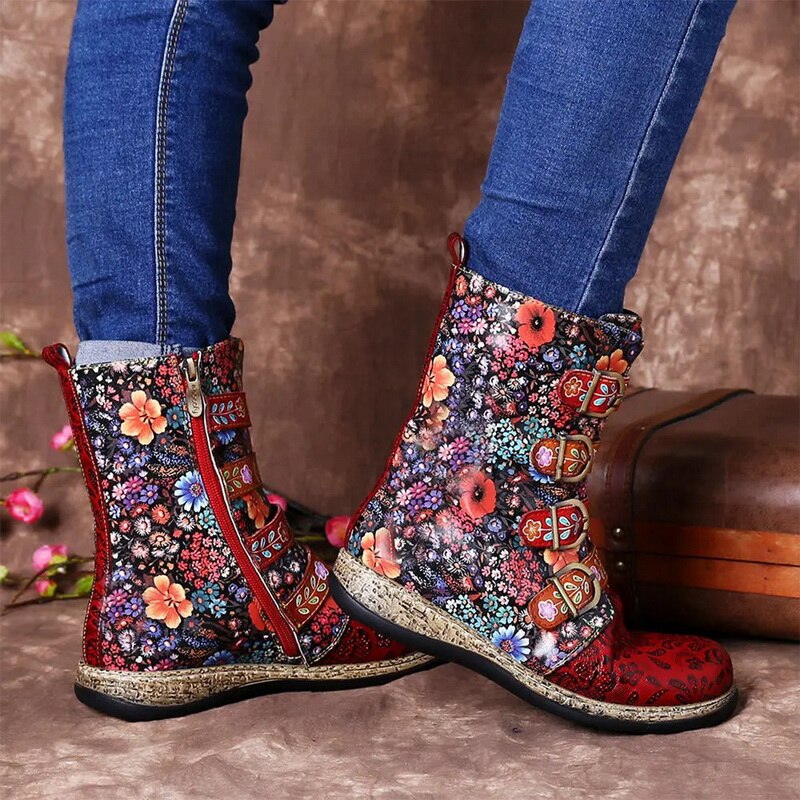 Botas Gracosy Con Estampado Retro De Metal Y Hebilla