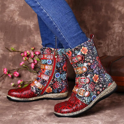 Botas Gracosy Con Estampado Retro De Metal Y Hebilla