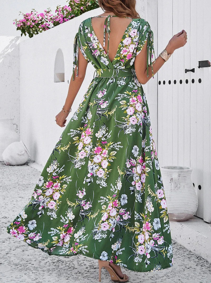 Delia - Vestido Boho Floral Cuello en V Temperamento Bohemio