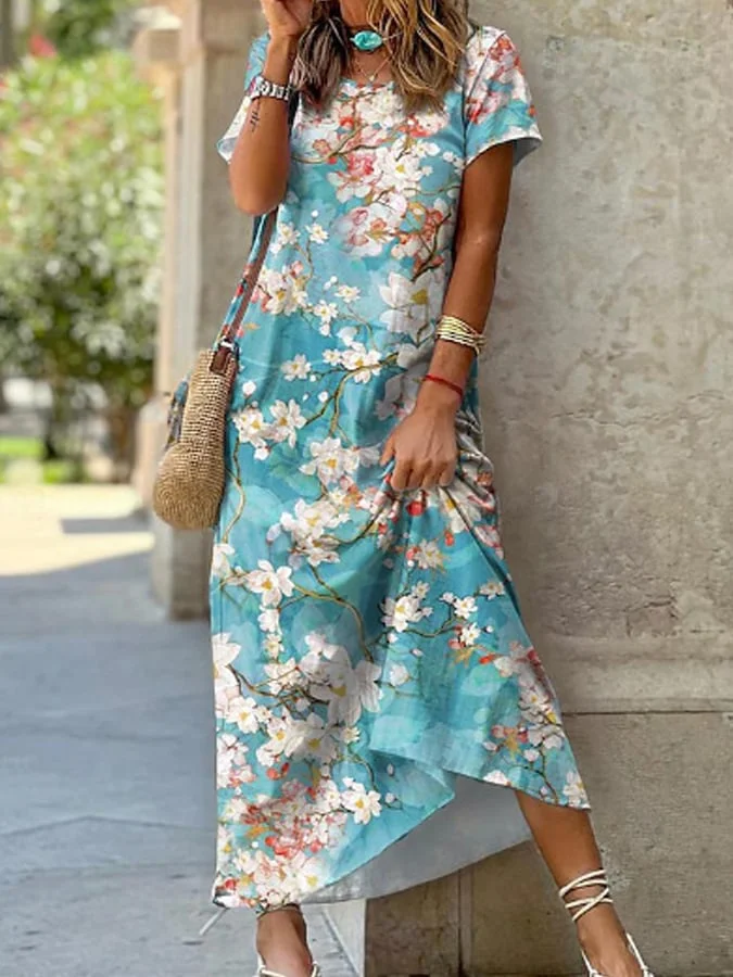 Laia - Faldas de Cuello Redondo Para Mujer, Vestido Con Estampado de Flores y Plantas, Nueva Moda de Primavera y Verano