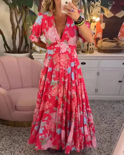 Delia - Vestido con cuello en V y estampado floral