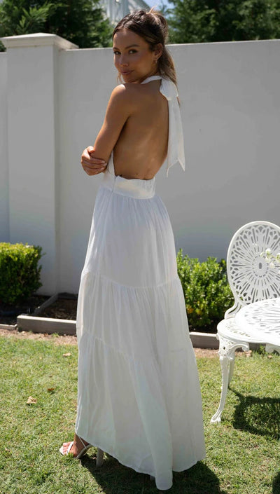 Sara - Vestido Midi Cuello Cruzado Blanco