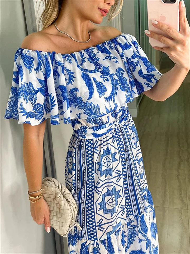 Boha | Vestido de primavera/verano con cuello alto y estampado bohemio