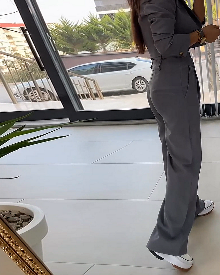 Angelika - Blazer de manga larga, traje de dos piezas con pantalón de doble cintura