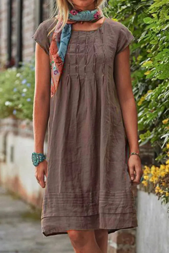 Romina - Vestido casual con mangas cortas y escote patchwork fijo