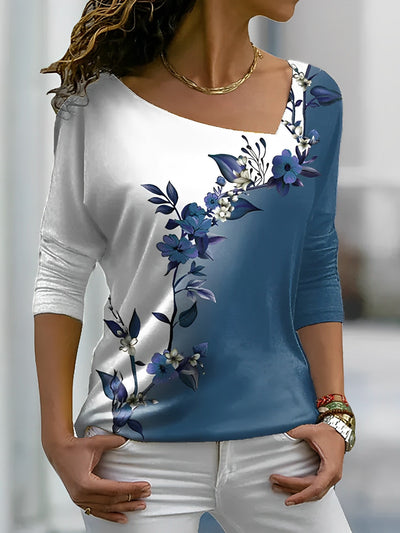 Camiseta floral con bloques de color