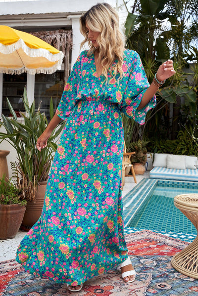 Claudia | Vestido bohemio con escote en V y estampado floral