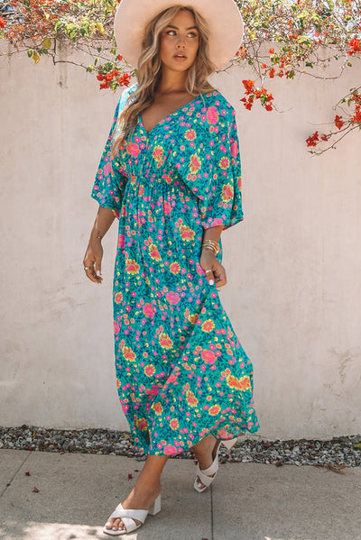 Claudia | Vestido bohemio con escote en V y estampado floral