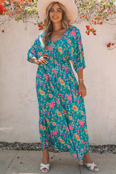 Claudia | Vestido bohemio con escote en V y estampado floral