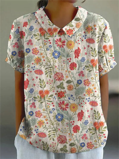 Anna - Camisa casual con estampado floral pastoral para mujer